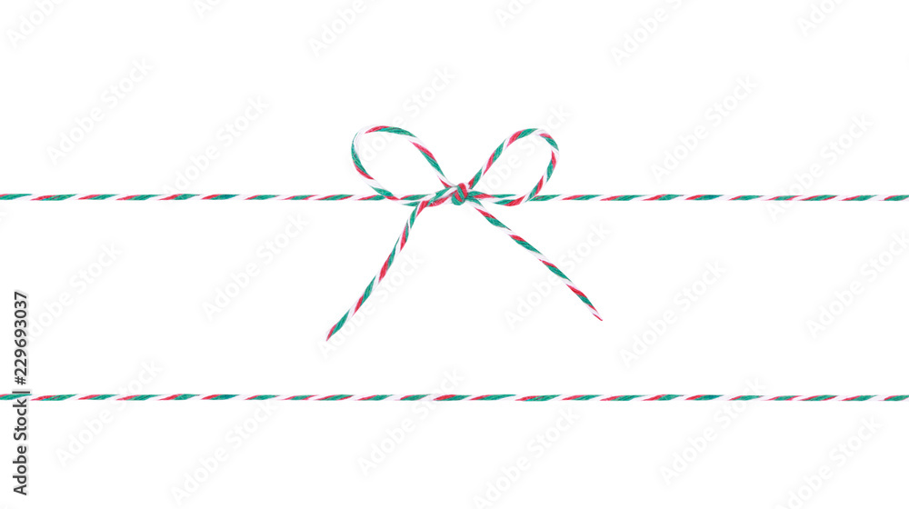 Red green string with bow,decoration rope isolated. Red green string with bow,decoration rope isolated.