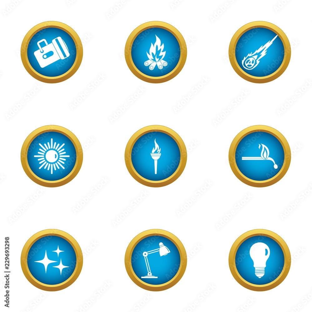 Artificial lighting icons set. Flat set of 9 artificial lighting vector icons for web isolated on white background Artificial lighting icons set. Flat set of 9 artificial lighting vector icons for web isolated on white background