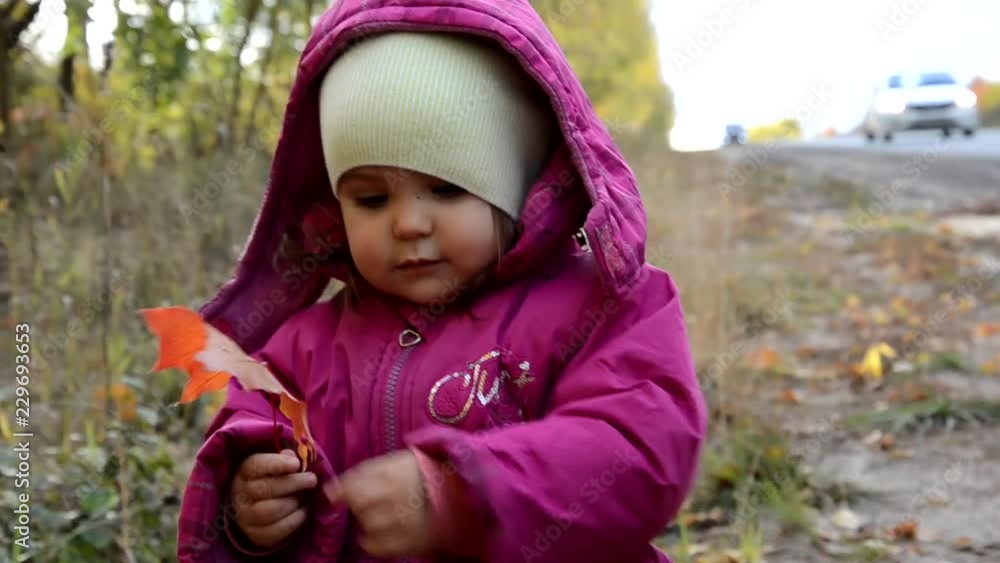 Happy little child. Child walking in warm jacket outdoor. Girl happy in pink coat enjoy fall nature park. Child wear fashionable coat with hood. Fall clothes and fashion concept. Happy little child. Child walking in warm jacket outdoor. Girl happy in pink coat enjoy fall nature park. Child wear fashionable coat with hood. Fall clothes and fashion concept.