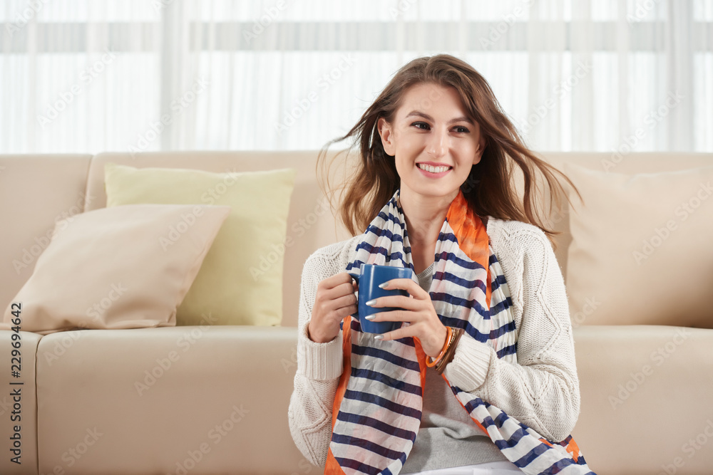 Portrait of charming attractive young woman drinking coffee Portrait of charming attractive young woman drinking coffee