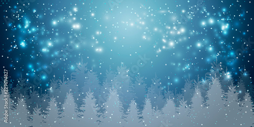 merry christmas happy new year  winter holidays fir tree forest landscape background snowfall horizontal greeting card flat vector illustration