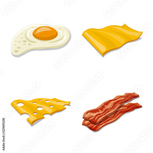 Vector illustration of burger and sandwich sign. Collection of burger and slice stock vector illustration.