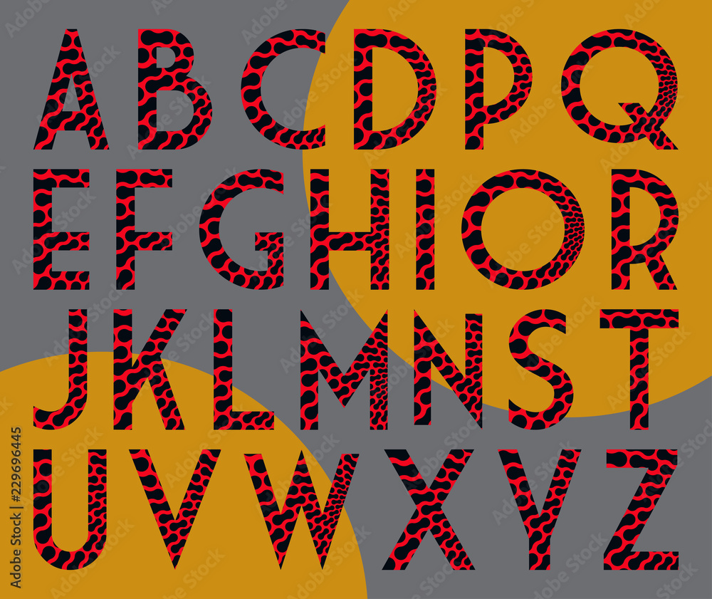 decorated alphabet stylized reptile skin pattern red black decorated alphabet stylized reptile skin pattern red black
