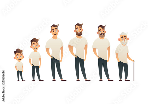 Character of man in different ages child teenager adult elderly person life cycle generation of people