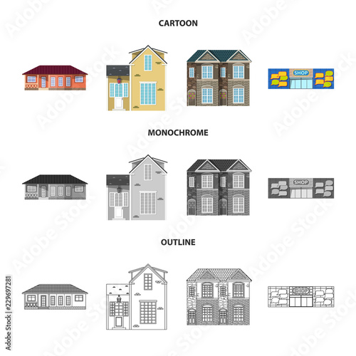 Vector illustration of building and front logo. Set of building and roof vector icon for stock.