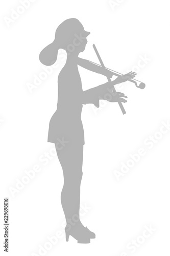 Violinist in dress illustration silhouette on a white background