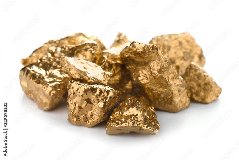 Gold nuggets on white background Stock Photo | Adobe Stock