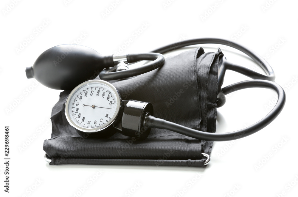 Sphygmomanometer on white background Sphygmomanometer on white background