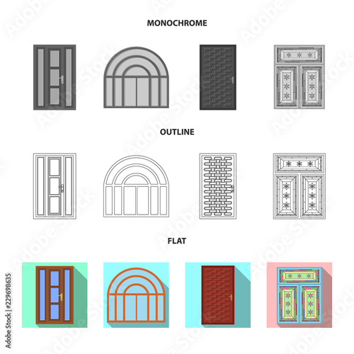 Isolated object of door and front sign. Set of door and wooden stock symbol for web.