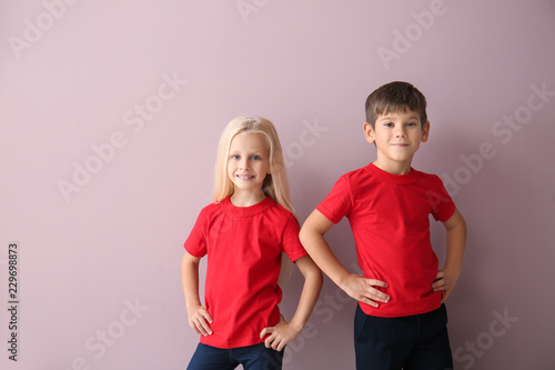 Boy and girl in t-shirts on...
