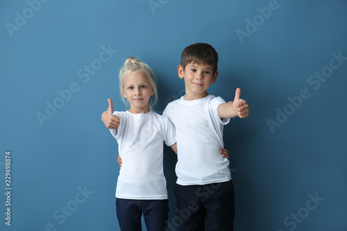 Boy and girl in t-shirts sh...