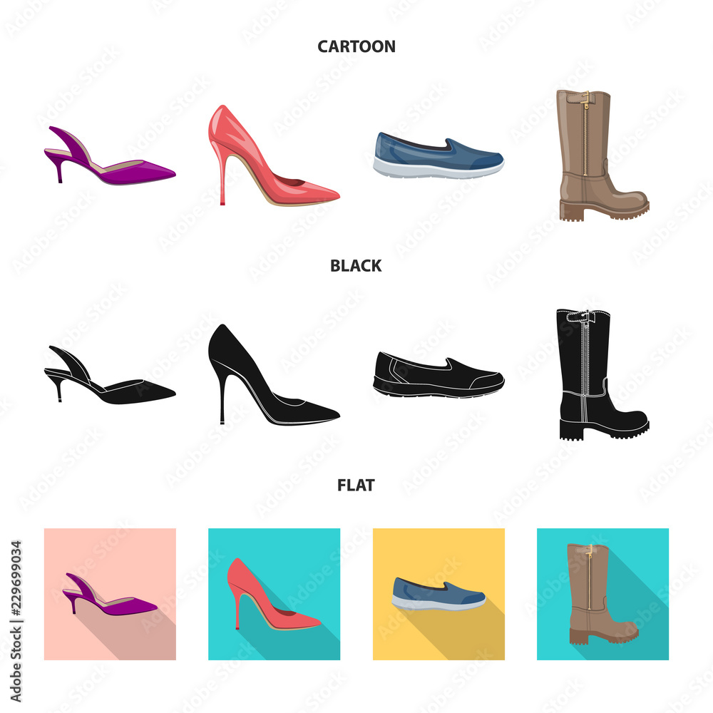 Isolated object of footwear and woman symbol. Set of footwear and foot stock vector illustration.
