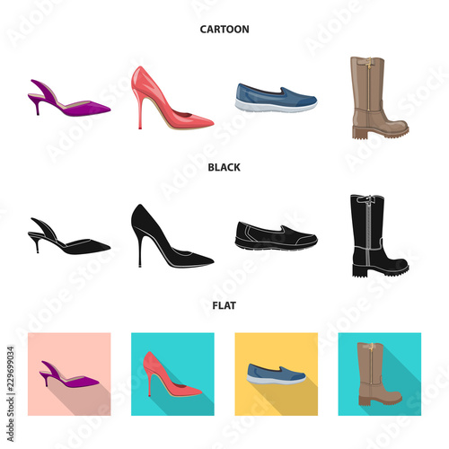 Isolated object of footwear and woman symbol. Set of footwear and foot stock vector illustration.