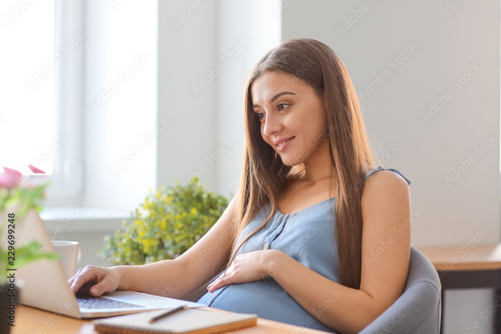 Young pregnant woman working at home Young pregnant woman working at home