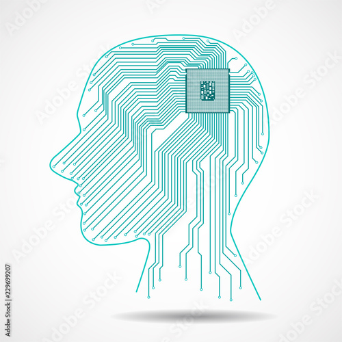 Abstract human head with cpu, circuit board