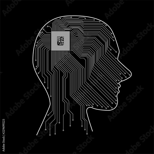 Abstract human head with cpu, circuit board