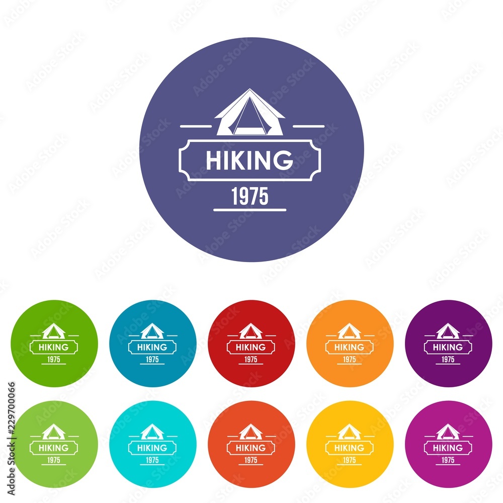 Hiking icons color set vector for any web design on white background