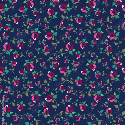 Wallpaper Mural Floral seamless texture with roses on blue background Torontodigital.ca