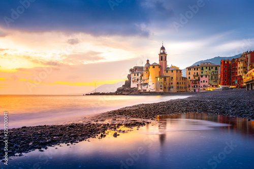 Sunset on the sea, Camogli, Liguria, Italy photo