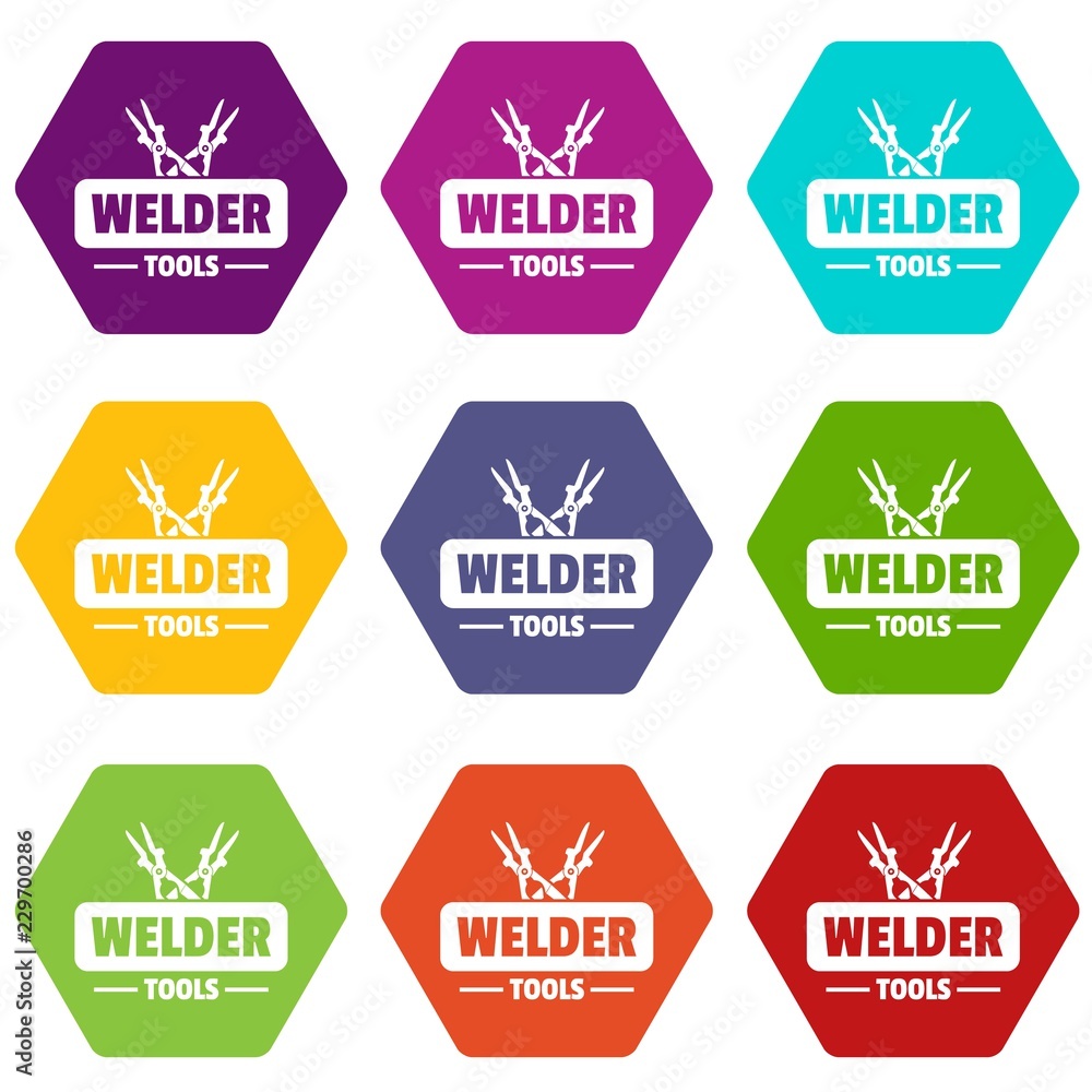 Welder work icons 9 set coloful isolated on white for web
