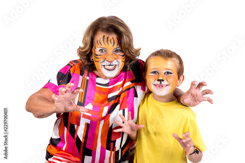 Kid and granny with face-paint