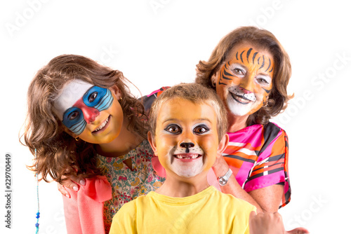 Kids and granny with face-paint