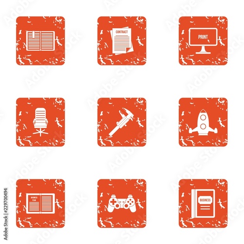 Game error icons set. Grunge set of 9 game error vector icons for web isolated on white background