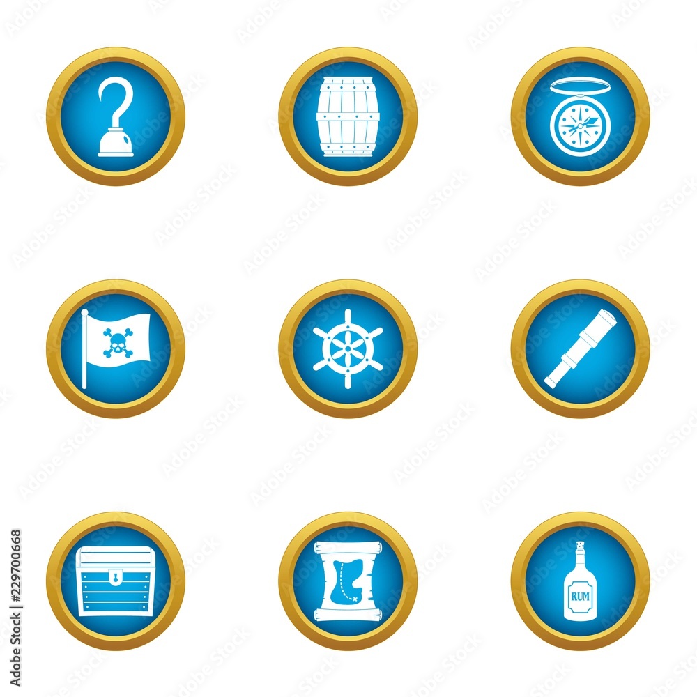 Video piracy icons set. Flat set of 9 video piracy vector icons for web isolated on white background