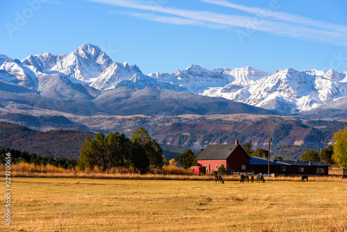 Moring View Of Ranch with Snowcapped Mountain Ranges, Telluride, USA photo
