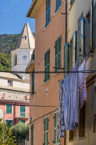 Typical alley of the ancient hilltop village of Corniglia, Cinque Terre, Liguria, Italy