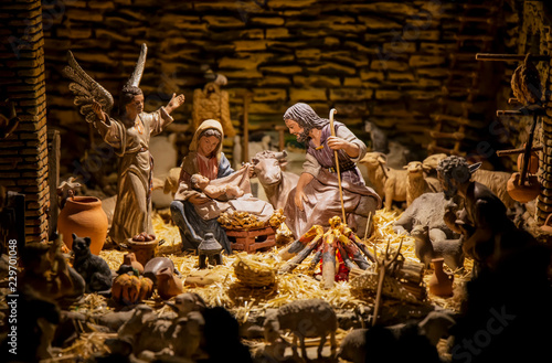 Pesebre de navidad de José , María y Jesús photo