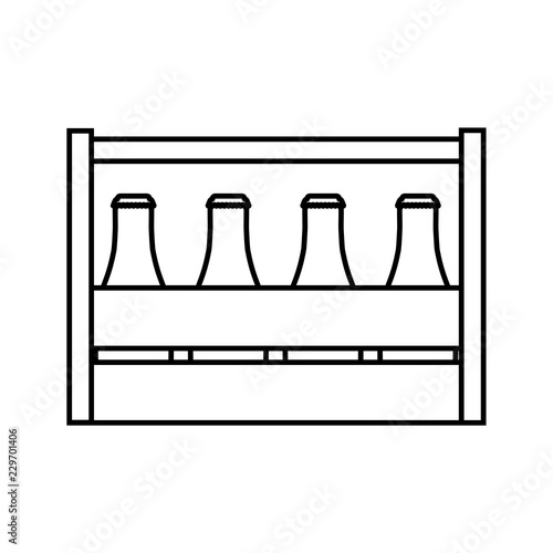 Vector illustration with box of beer, milk or other beverage with handle. Black outline, white backgrund