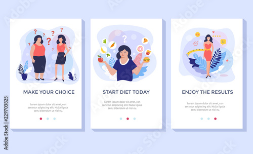 Healthy eating for weight control. Food friendly and  diet plan concept illustration, perfect for banner, mobile application