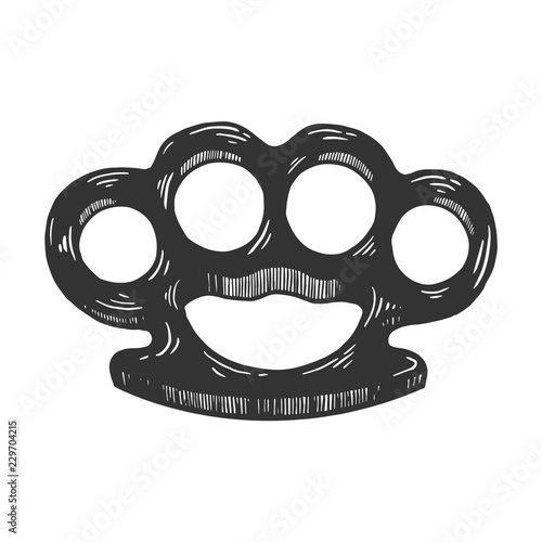Brass knuckles engraving vector illustration. Scratch board style imitation. Black and white hand drawn image.