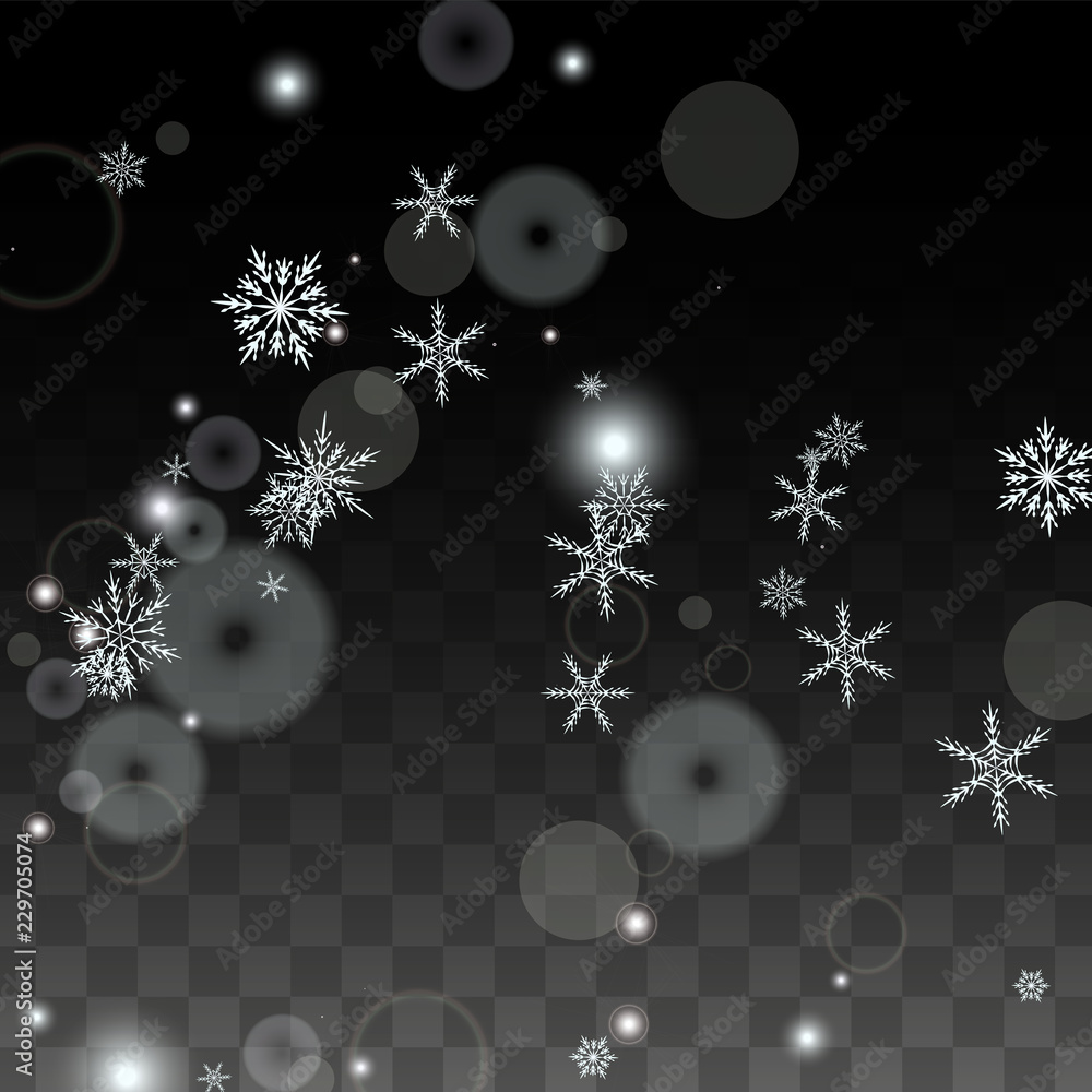 Christmas Vector Background with White Falling Snowflakes Isolated on Transparent Background. Realistic Snow Sparkle Pattern. Snowfall Overlay Print. Winter Sky. Design for Party Invitation. Christmas Vector Background with White Falling Snowflakes Isolated on Transparent Background. Realistic Snow Sparkle Pattern. Snowfall Overlay Print. Winter Sky. Design for Party Invitation.