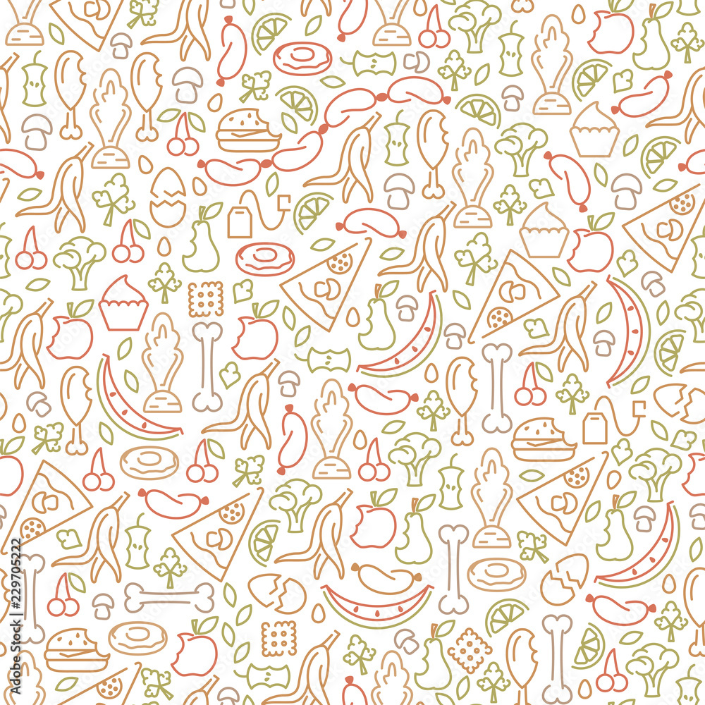 Naklejka premium Seamless pattern with organic trash elements. Line style vector illustration