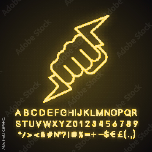 Fototapeta Hand holding lightning bolt neon light icon