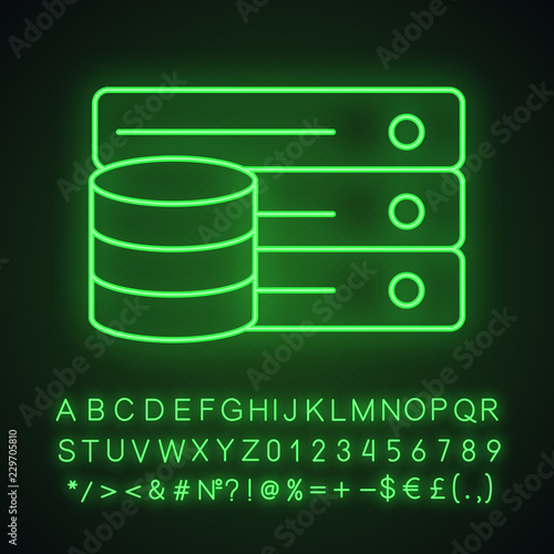 Database neon light icon