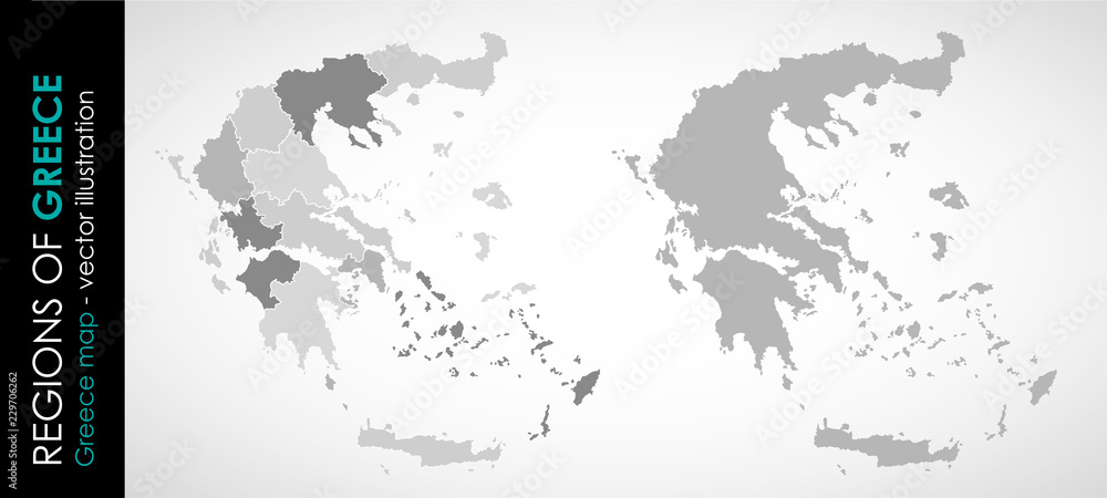 Obraz Wektorowa mapa regionów Grecji szary monohromatyczny