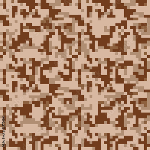 Fototapeta Naklejka Na Ścianę i Meble -  Pixel camo. Seamless digital camouflage pattern. Military  texture. Brown desert color.  Vector fabric textile print designs. 