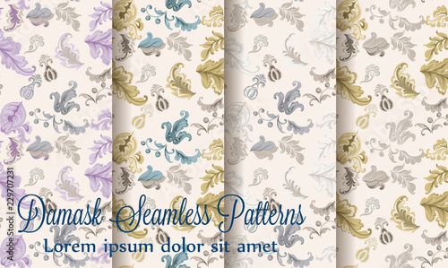 Vintage damask patterns set collection Vector. Old 30s style decoration texture