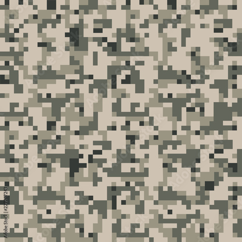 Pixel camo background. Seamless camouflage pattern. Military texture. Gray color. Vector fabric textile print designs.