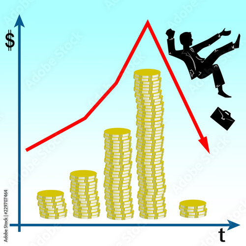 Vector illustration with a graph of falling incomes