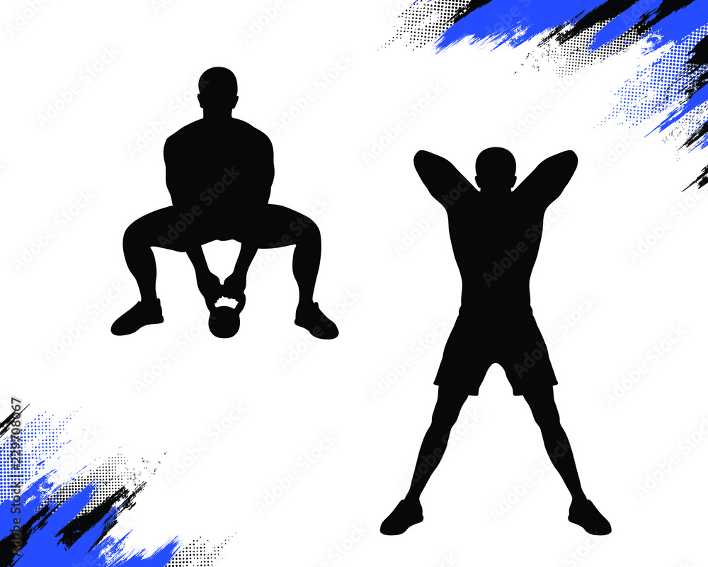 Silhouette of a male, who is doing kettlebell sumo deadlift crossfit ...