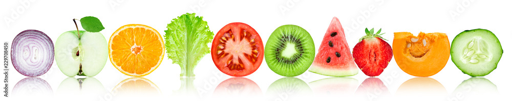 Fruits and vegetables. Mixed slices - obrazy, fototapety, plakaty 