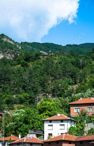 rural houses on the background of the mountains