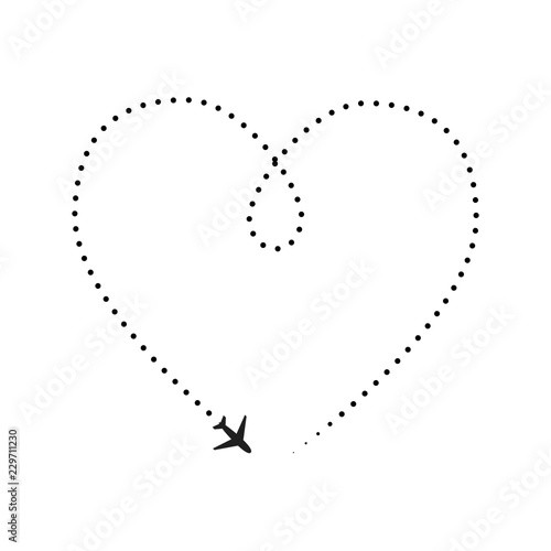 Plane trace in heart shape isolated on white
