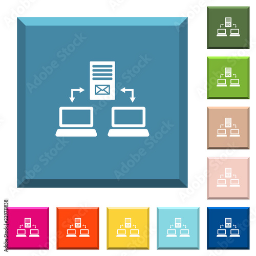 Multiple connections to mail server white icons on edged square buttons
