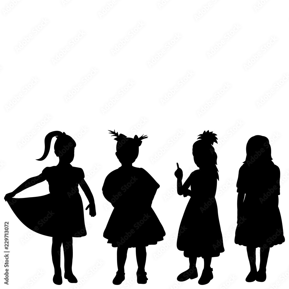 isolated, silhouette group of kids