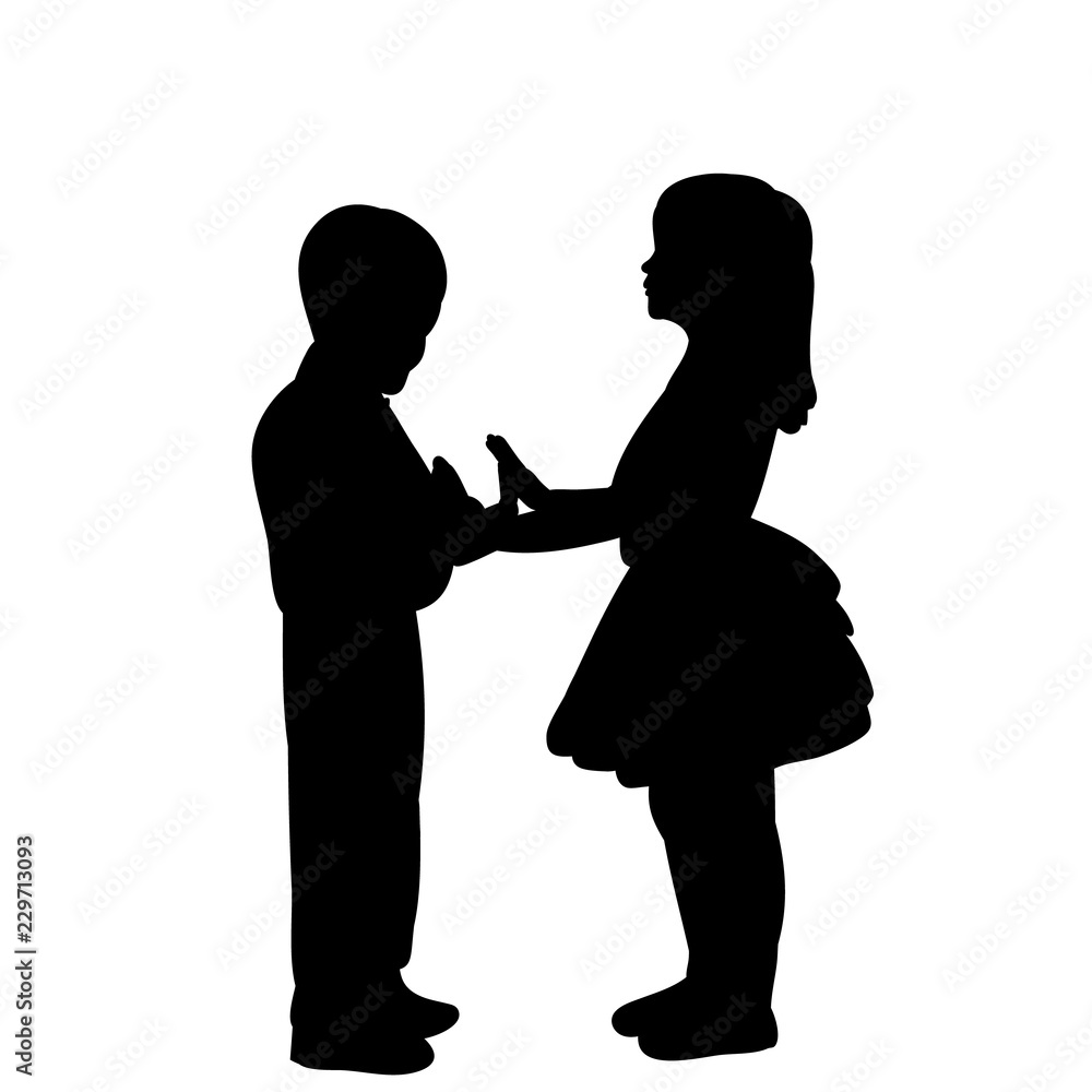 silhouette little girl and boy are dancing